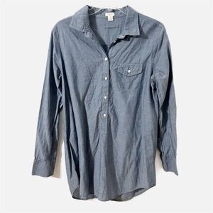 J Crew Factory Chambray Partially Buttoned Pointed Collar Tunic Length Blouse 💙